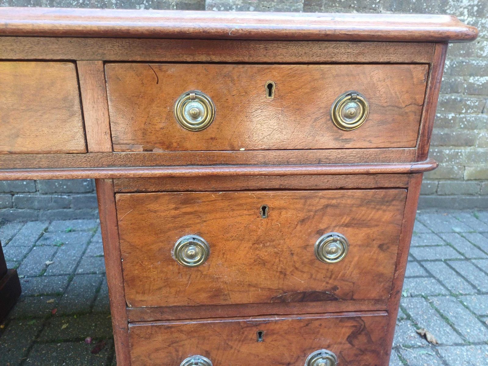 Furniture Mature Victorian Walnut Pedestal Desk C1870 Antique Kneehole Writing Desk photo