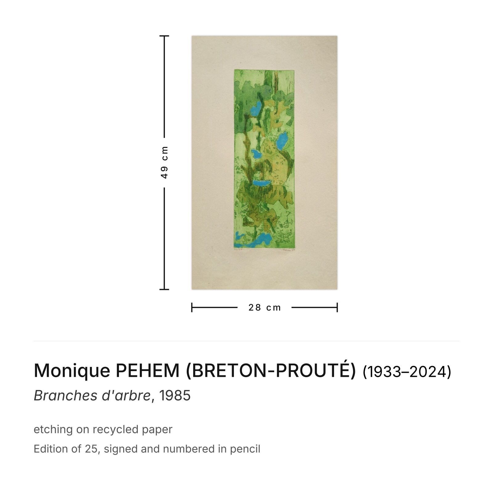 Monique Pehem (Breton Prouté) Gesigneerde Ets Branches D'arbre 1985 photo furniture