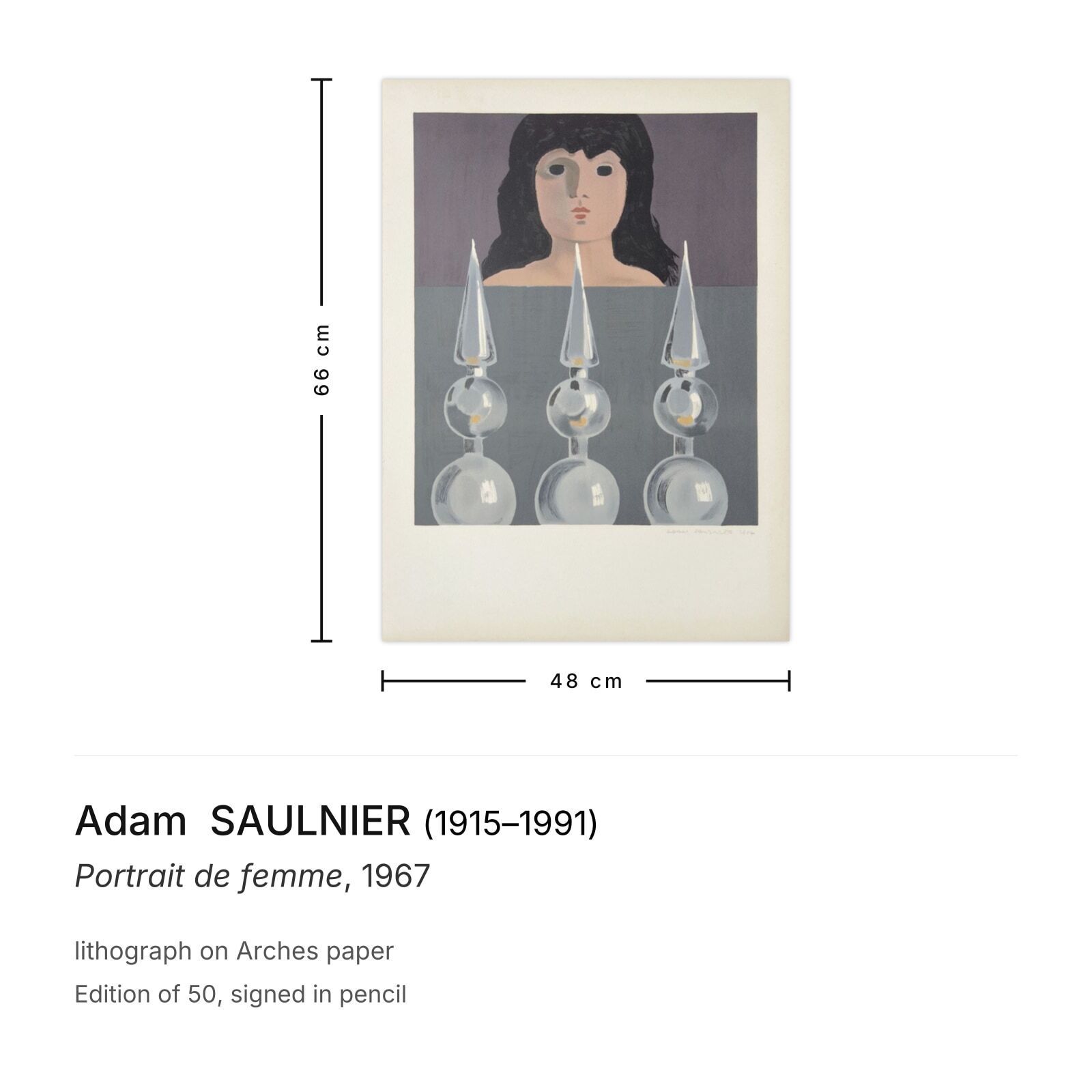 Adam Saulnier Gesigneerde Lithografie Portrait De Femme 1967 photo furniture