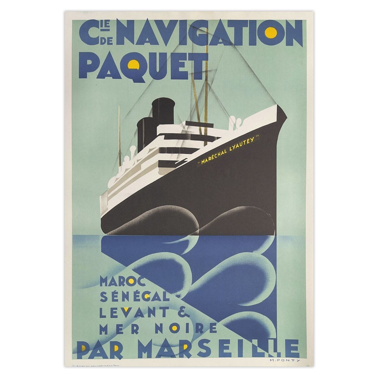Collectif Publicite Poster Cie De Navigation Paquet Maroc Sénégal Marseille Par Max Ponty 1989