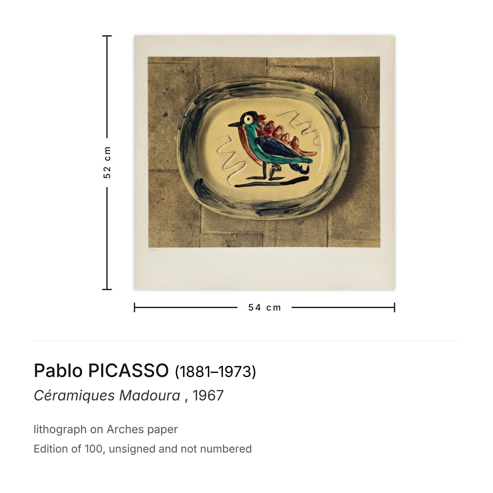 Pablo Picasso Lithografie Céramiques Madoura 1967 photo furniture