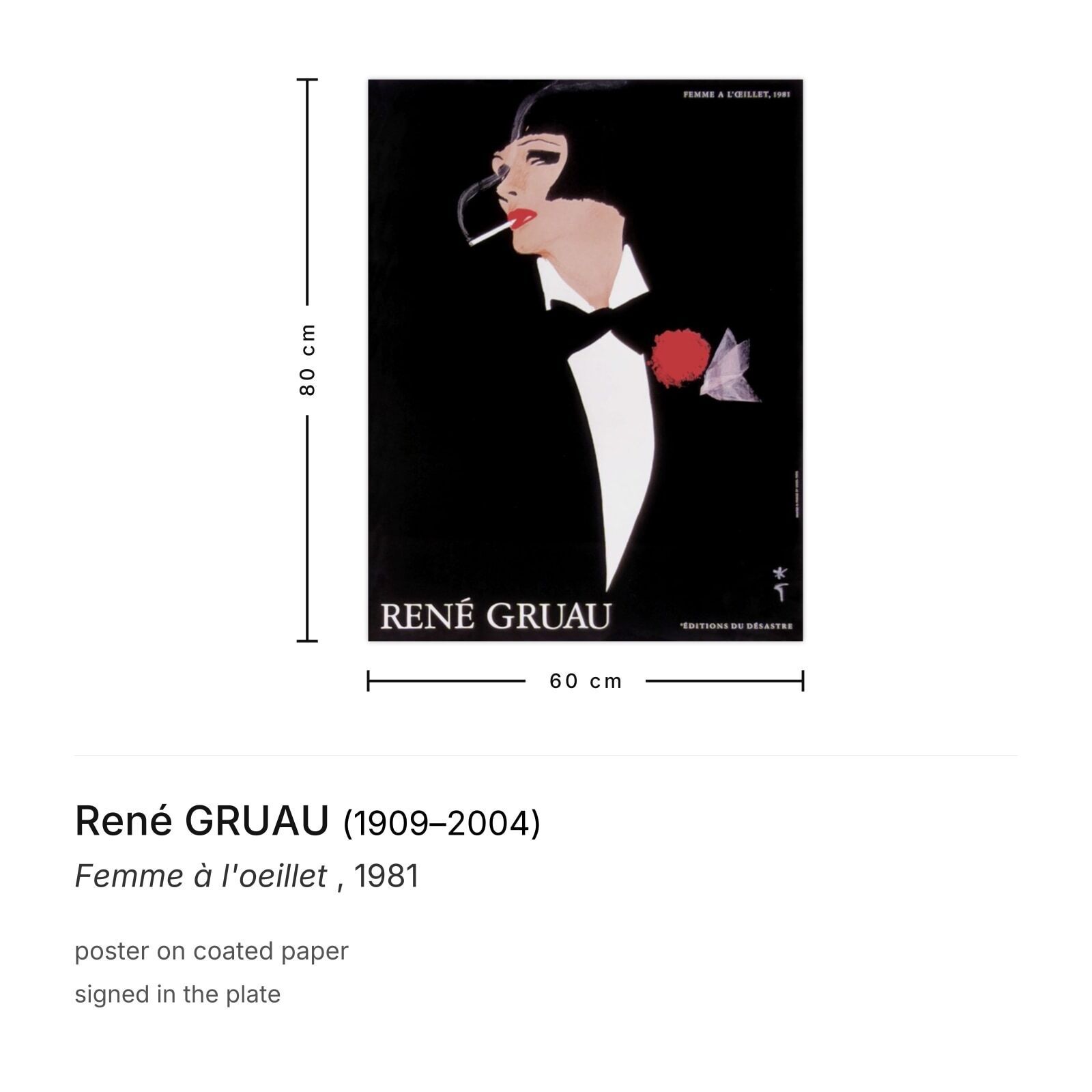 René Gruau Poster Femme à L'oeillet 1981 photo furniture