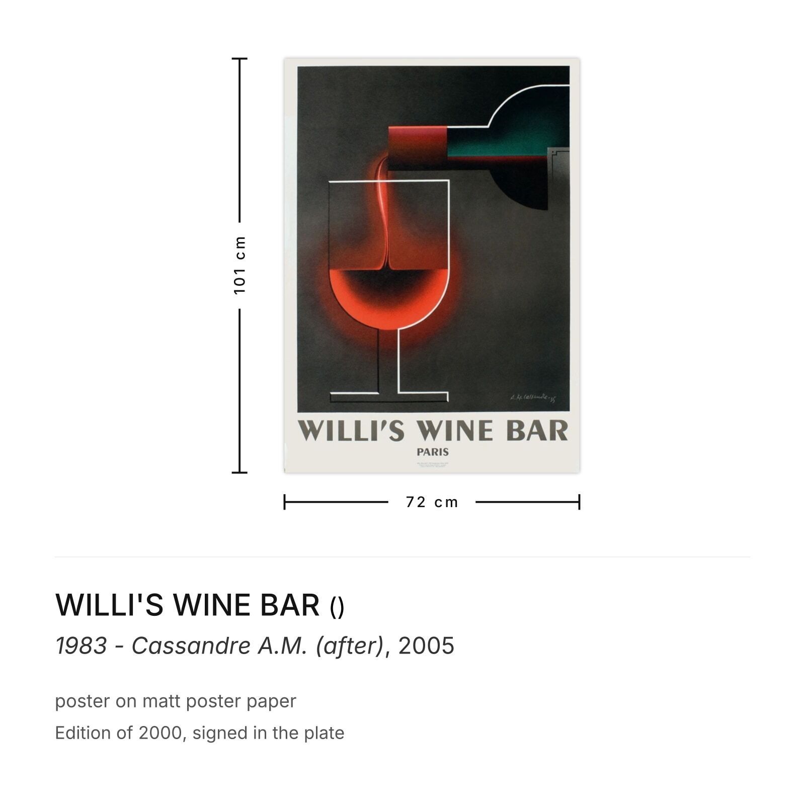 Willi's Wine Bar Poster 1983   Cassandre A.M. (After) 2005 photo furniture