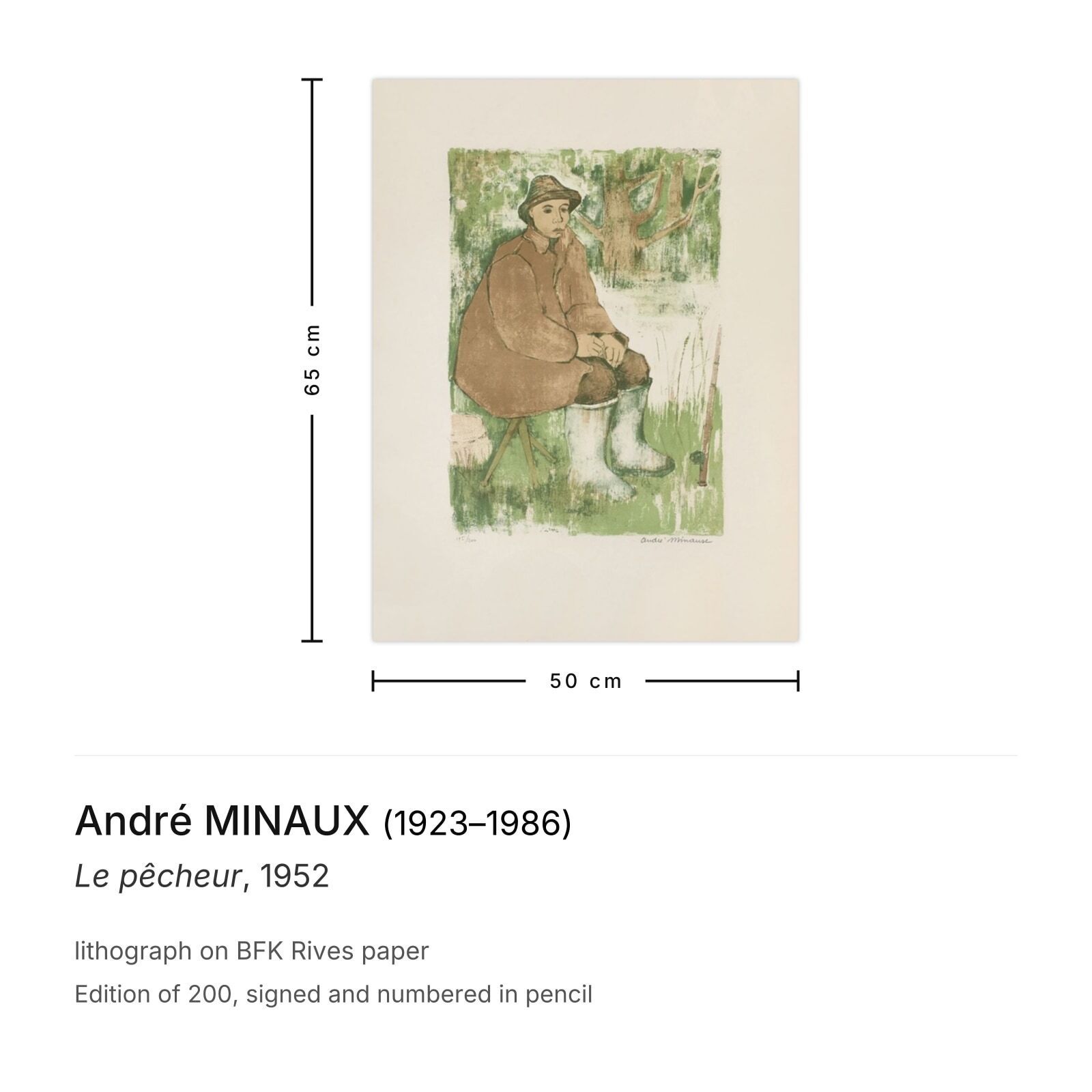 André Minaux Gesigneerde Lithografie Le Pêcheur 1952 photo furniture