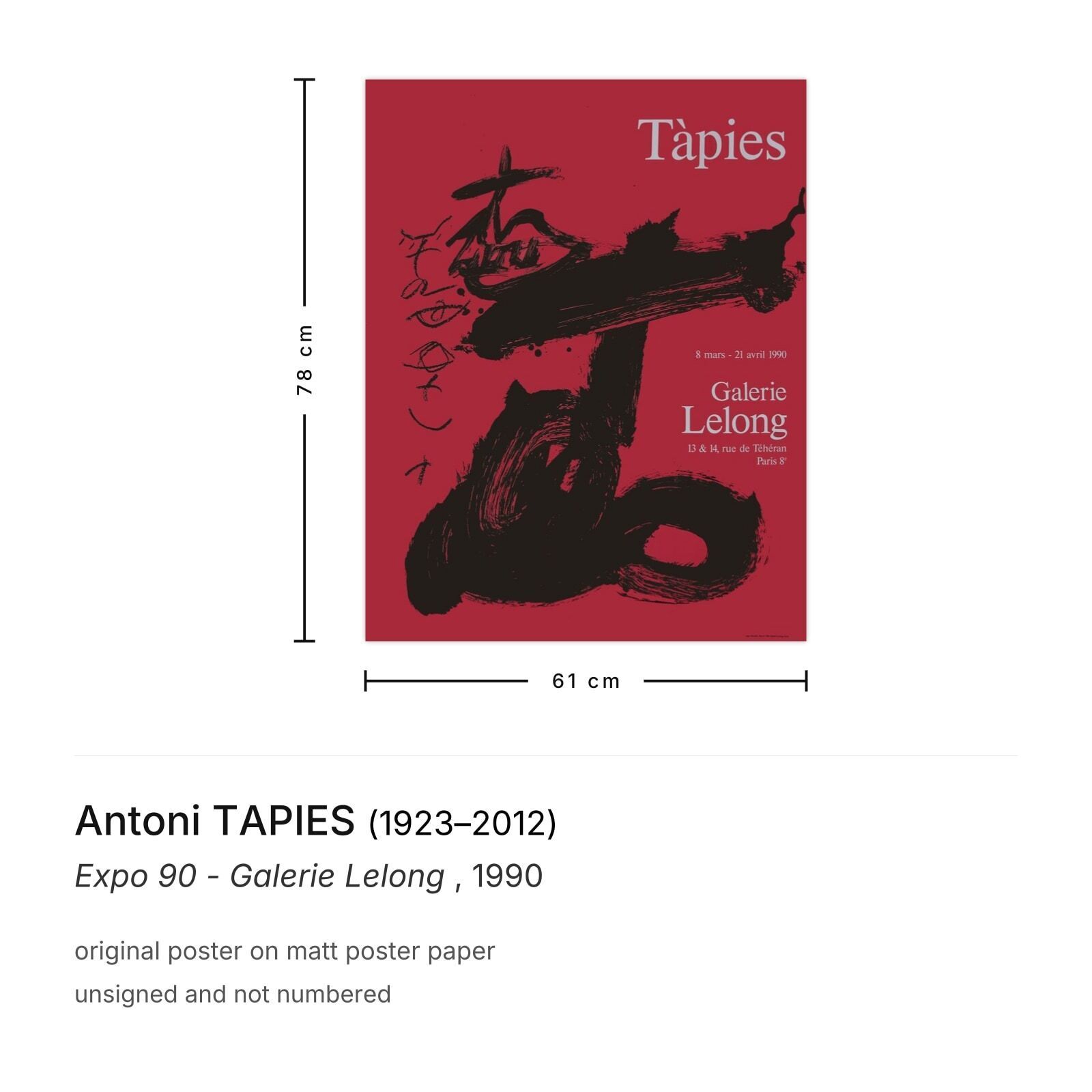 Antoni Tapies Poster Expo 90   Galerie Lelong photo furniture