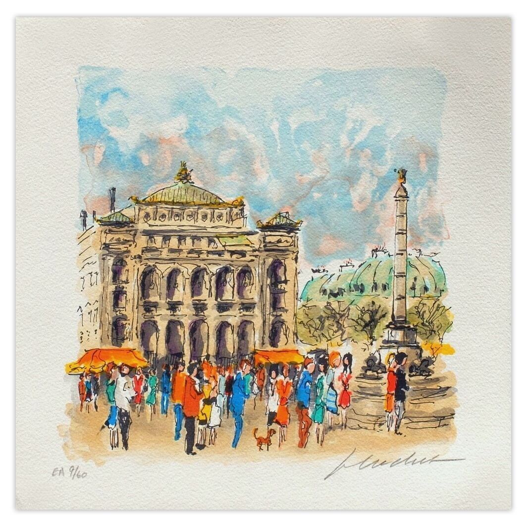 Urbain Huchet Gesigneerde Lithografie Paris, Le Châtelet II 1985