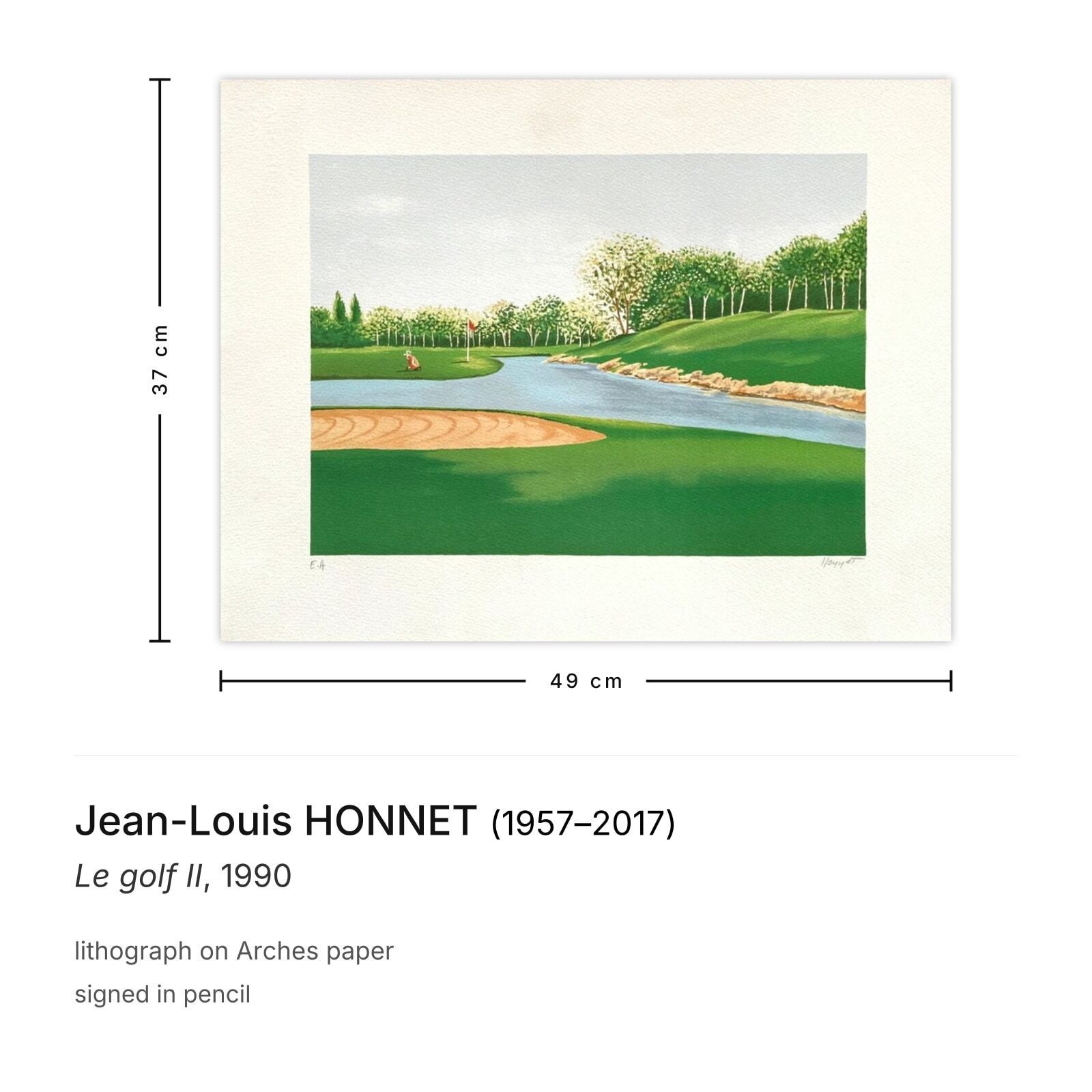 Jean Louis Honnet Gesigneerde Lithografie Le Golf II 1990 photo furniture