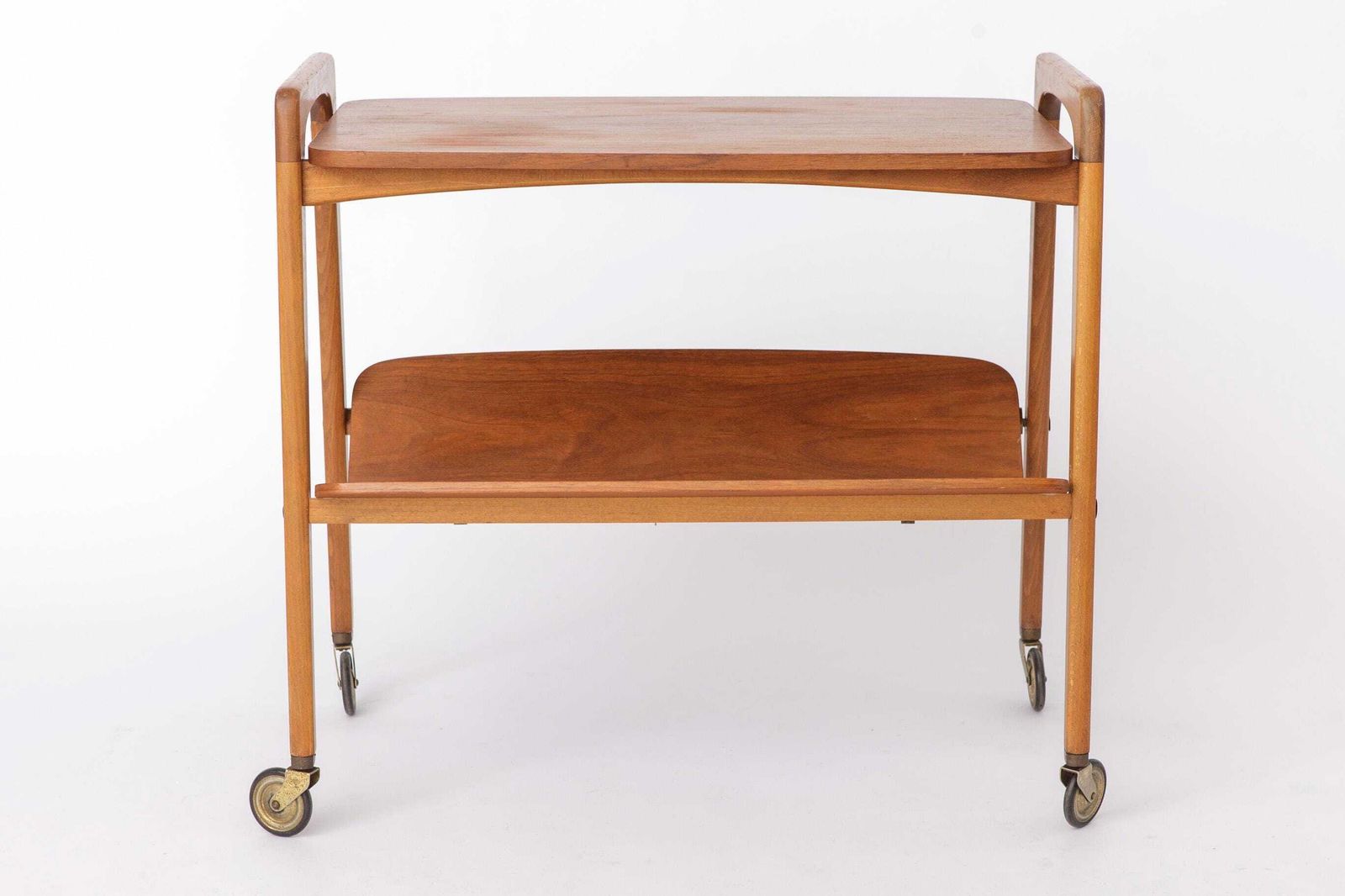 Vintage Bar Cart On Wheels, Mid Century Modern Trolley Table, 1960s German Tea Cart, Teak & Beech Wood photo Furniture