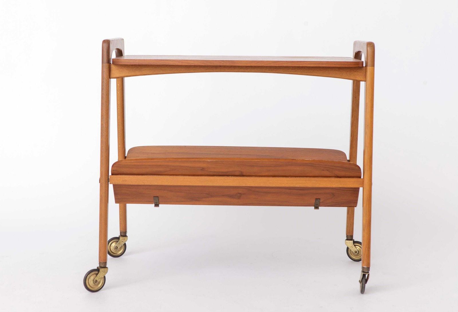 Vintage Bar Cart On Wheels, Mid Century Modern Trolley Table, 1960s German Tea Cart, Teak & Beech Wood photo 338.0