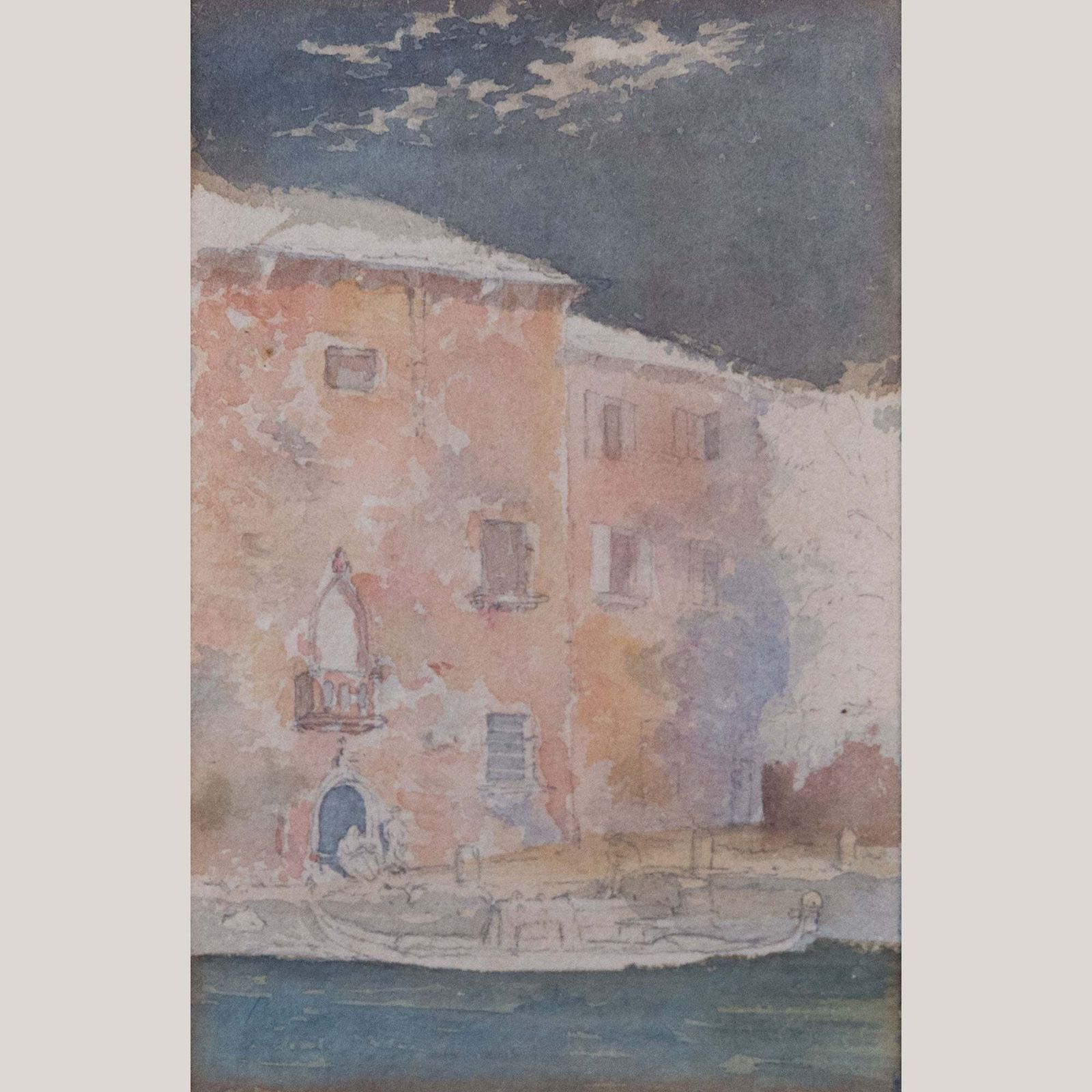 Venetiaans kanaallandschap in aquarel, kunstenaar onbekend