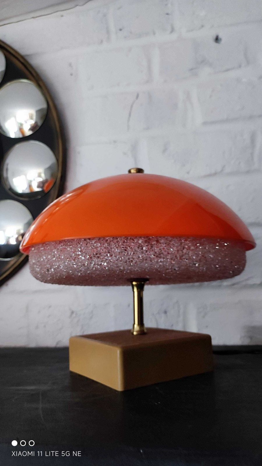 photo furniture French Vintage Small Mushroom Table Lamp In Orange And Clear Acrylic