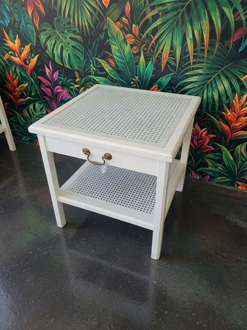 A Pair Of Painted Wood Glass And Rattan / Cane Bedside Tables photo furniture