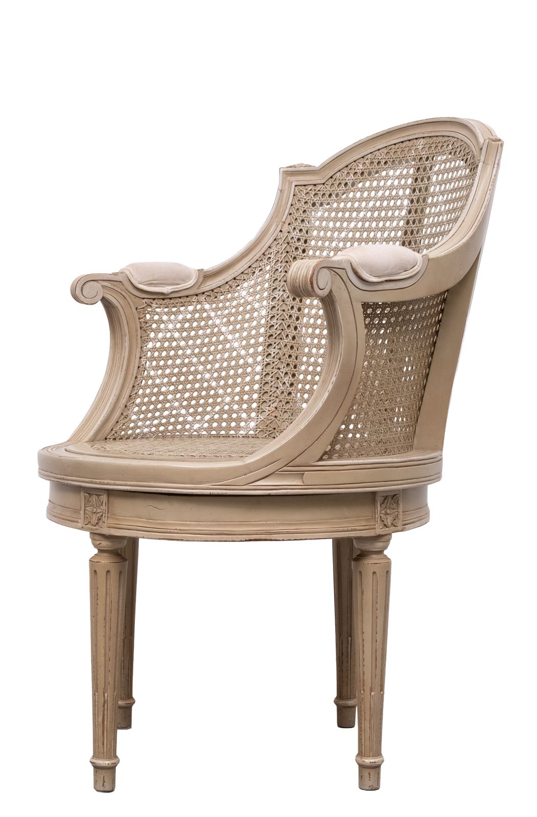Louis XVI-stijl bureaustoel met rieten bekleding, draaibaar