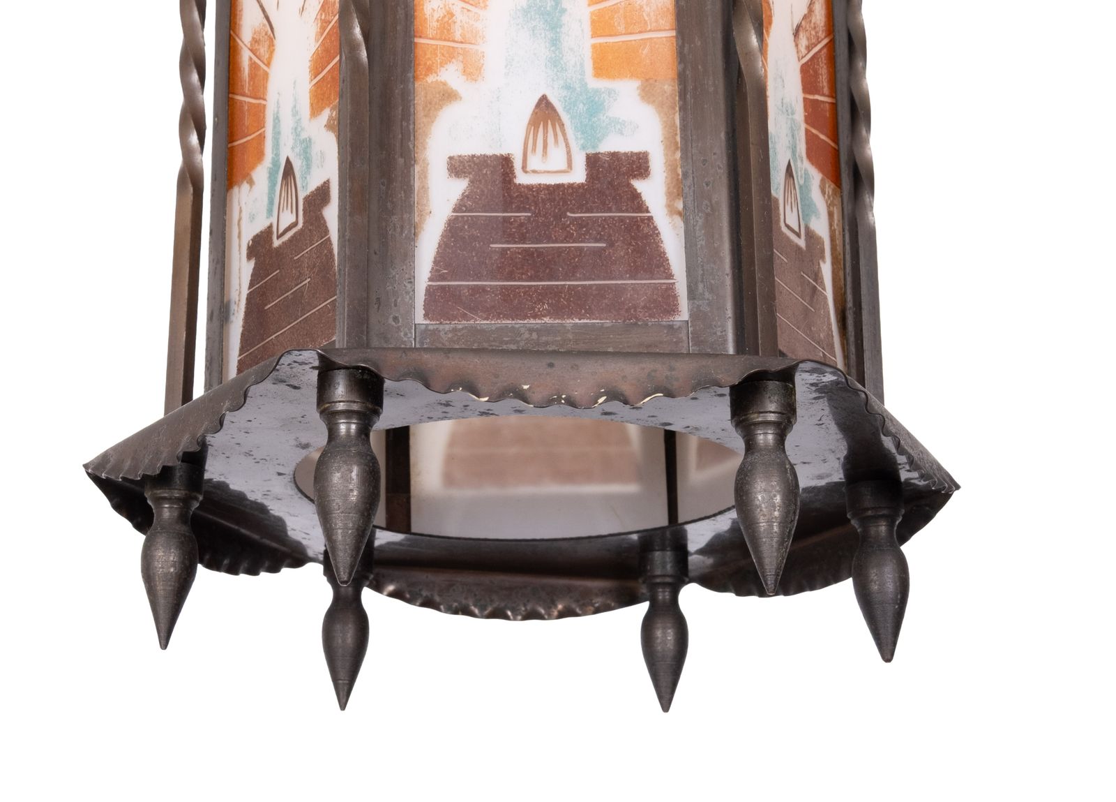 photo vinterior Amsterdam School Hexagonale Art Deco Lamp Met Beschilderd Glas, Nederland