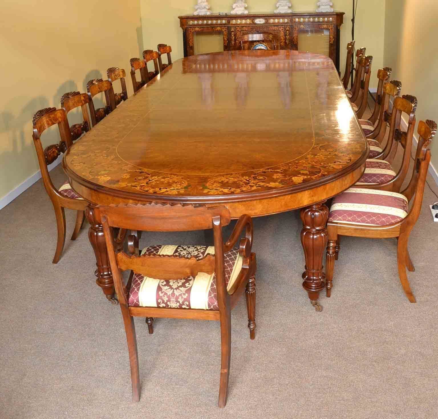 Huge Bespoke Marquetry Dining Table 16 Chairs Extending Walnut photo 21500.0