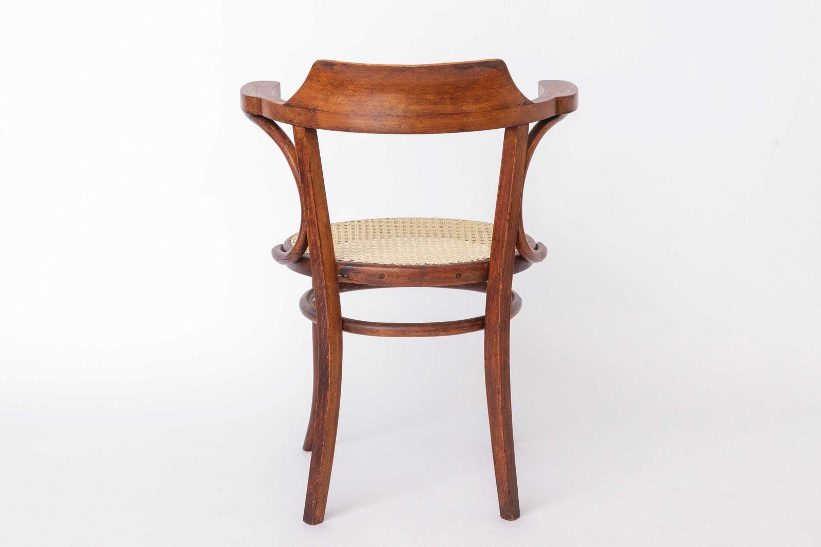 1 van 2 Vintage Bentwood Bureaustoel, jaren 1950 Oostenrijkse Stoel, Mid-Century Rieten Stoel, Gerestaureerde Beukenhouten Stoel photo vintage