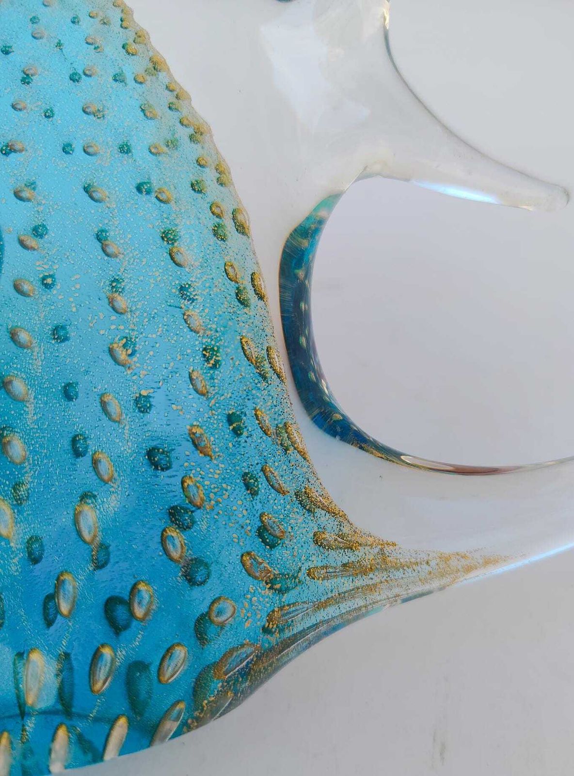Glass Fish Sculpture Designed By V Nason Murano With Vintage Turquoise Gold Leaf photo vinterior