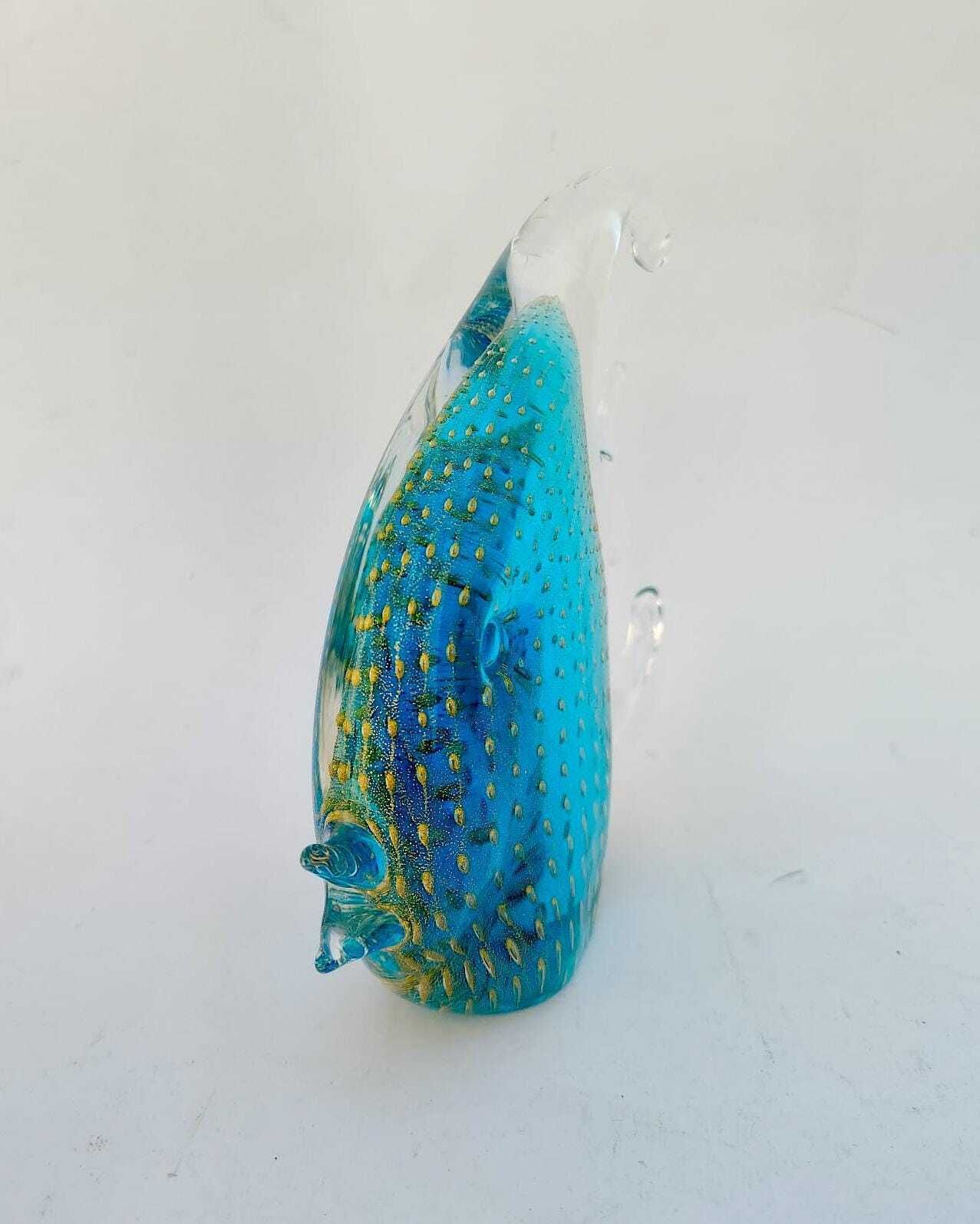 Sculpture de poisson en verre de Murano, feuille d'or turquoise vintage, par V. Nason photo buy