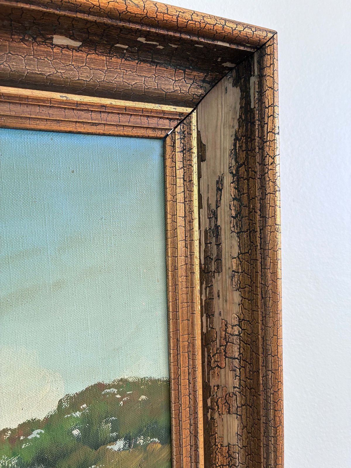 photo vintage Groot vintage landschapsschilderij, olieverf, gesigneerd