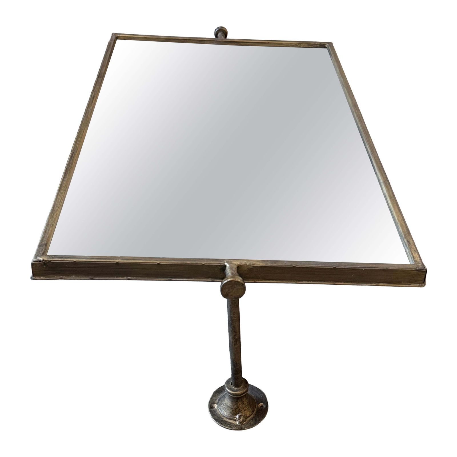 Miroir rectangulaire pliant d'époque en laiton vieilli - design convertible pour fixation murale ou pose sur meuble