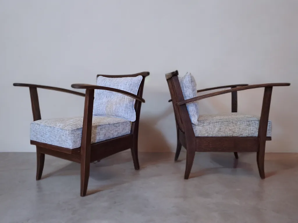 Czech Mid Century Armchairs In Oak 1950s, Set Of 2 photo vinterior