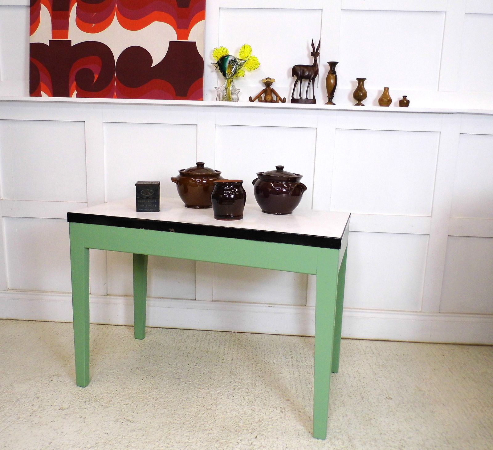 Vintage Enamel Topped 1950s Kitchen Prep Pastry Table Or Vintage Office Desk
