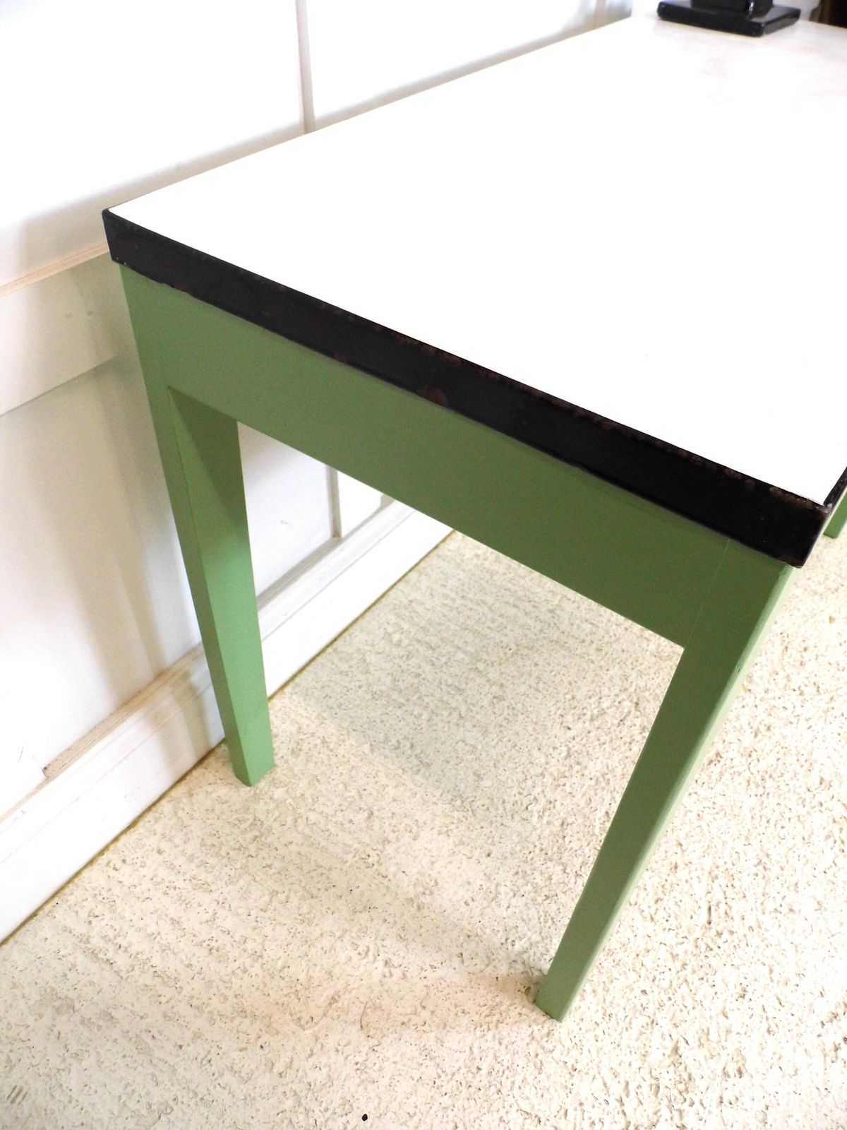 Furniture Vintage Enamel Topped 1950s Kitchen Prep Pastry Table Or Vintage Office Desk photo
