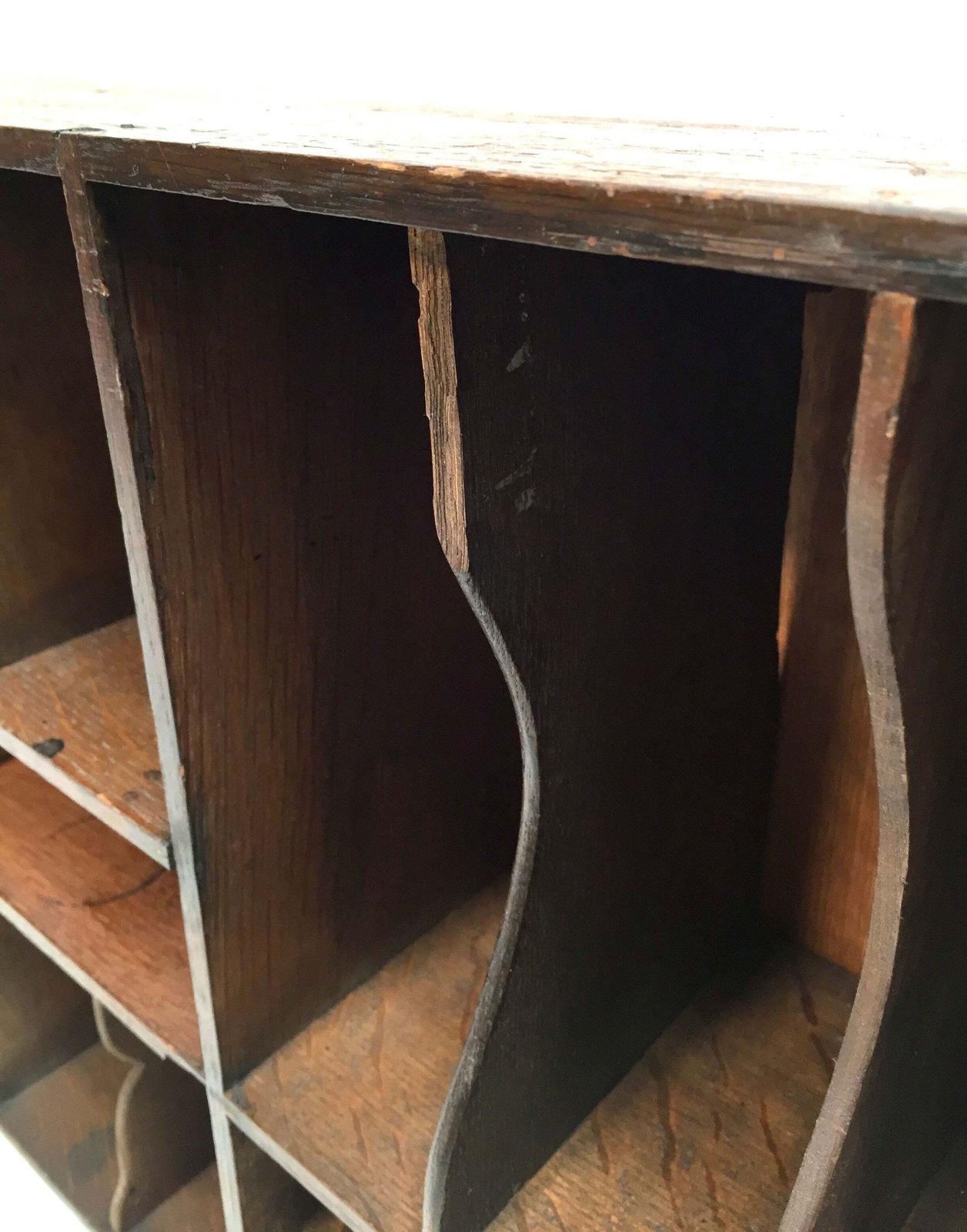 Antique Wooden Rustic Pigeon Hole Filing Cabinet / Mail Letter Organiser / Hotel photo vintage