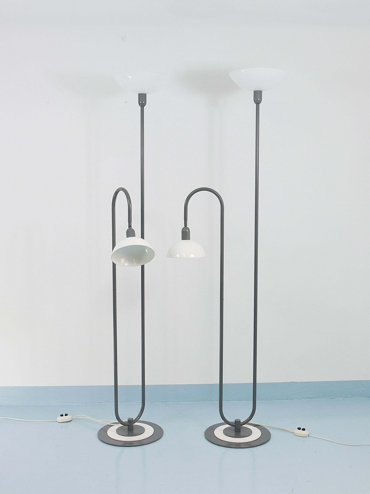 2 Postmodern 1980s Memphis Style Uplighter Floor Lamps, Torchiere, Italy, 1980s photo 1813.0
