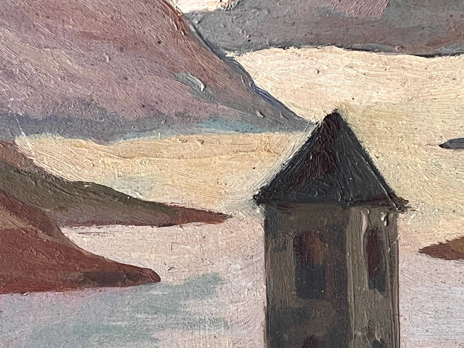 Original 1940s Italian Mountains Landscape Painting, Antique Lake Oil On Panel, Framed Picture photo buy