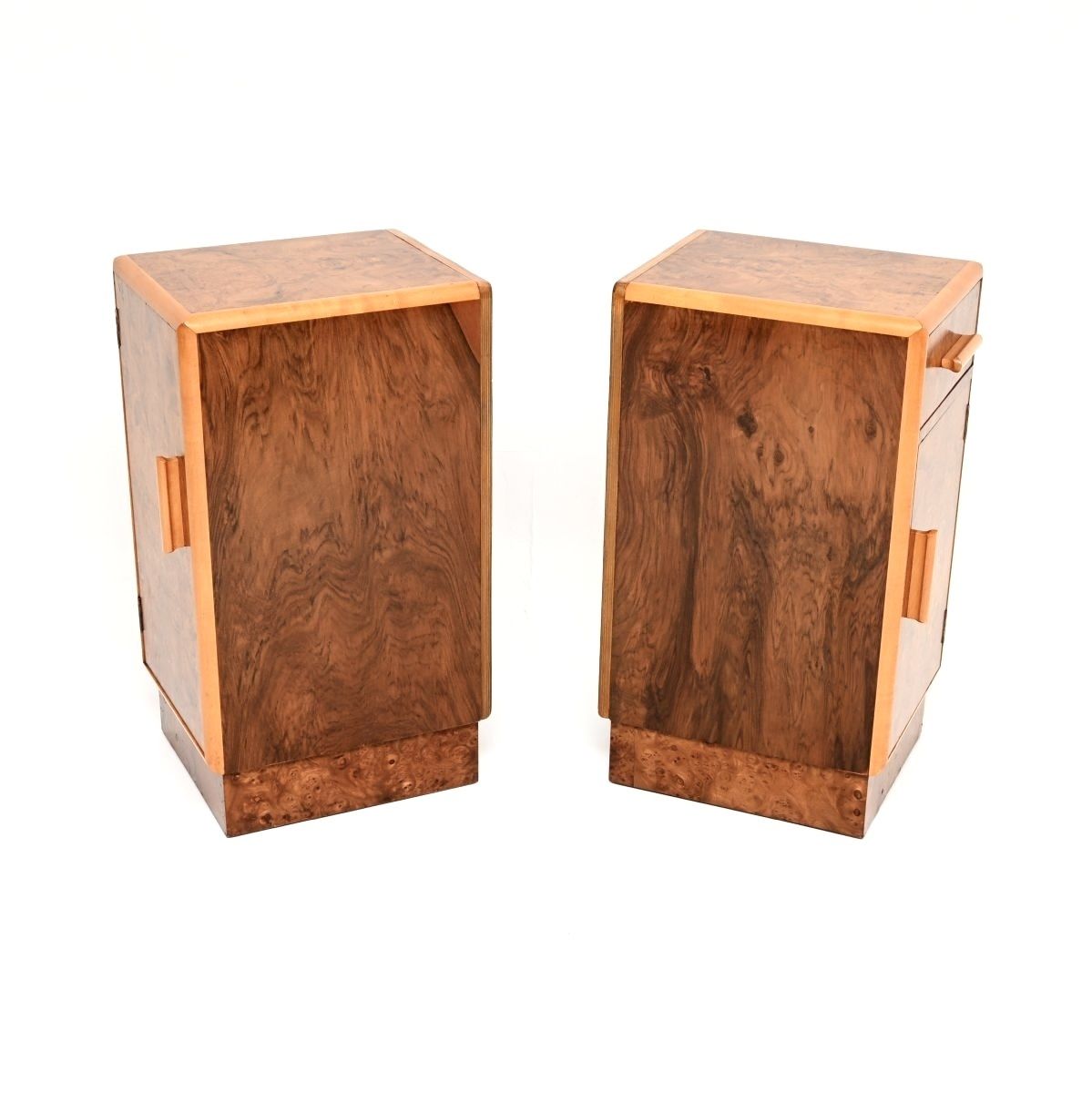 photo for sale Pair Of Art Deco Burr Walnut Bedside Cabinets