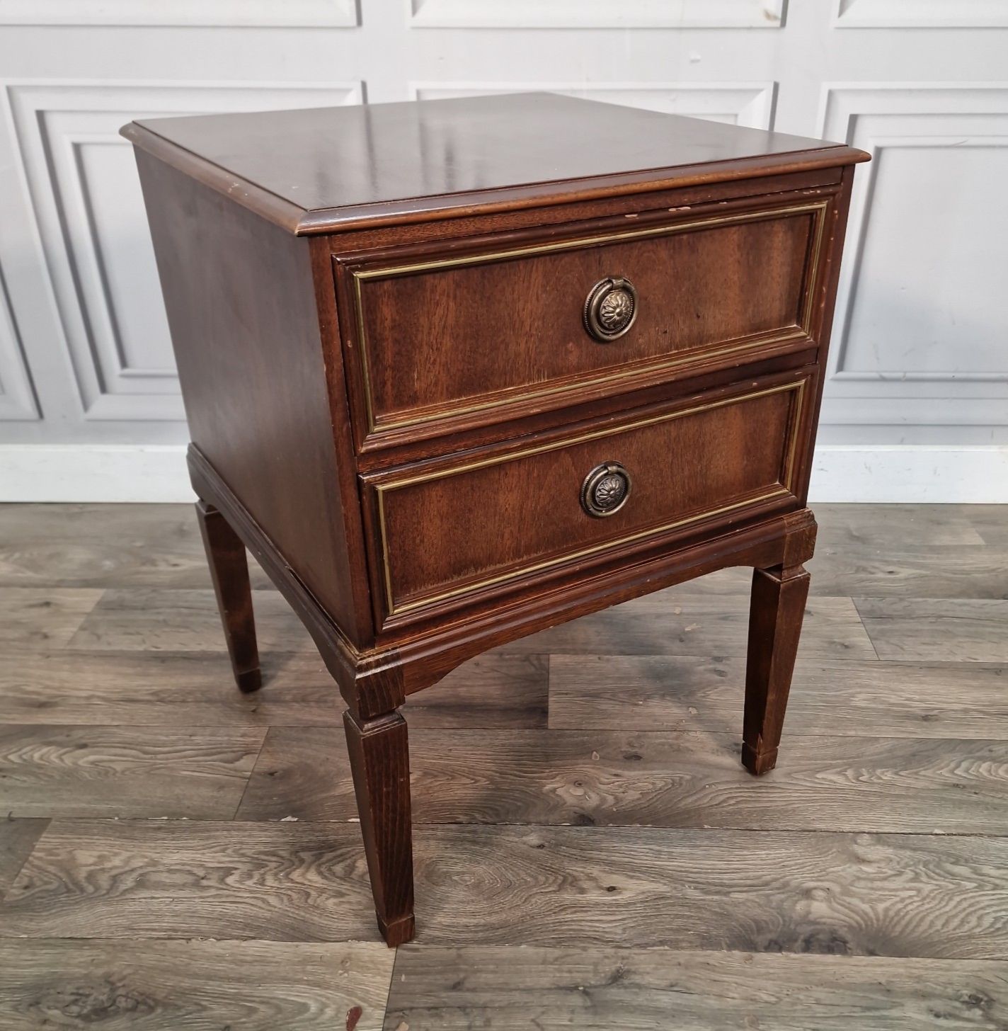 Vintage Mahogany Bedside Cabinet Table Two Drawer Chest Georgian Revival