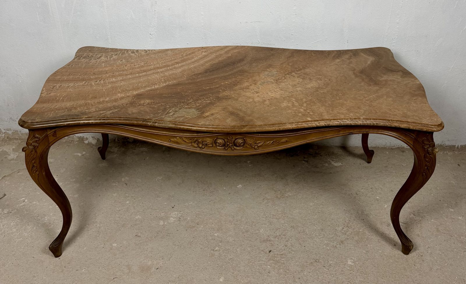 French Louis XV Style Coffee Table With Marble Top, Mid 20th Century photo for sale