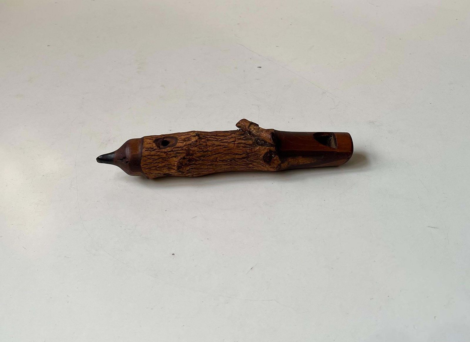 Antique & Rustic Swiss Bird Whistle In Hand Carved Cedar Wood photo vintage