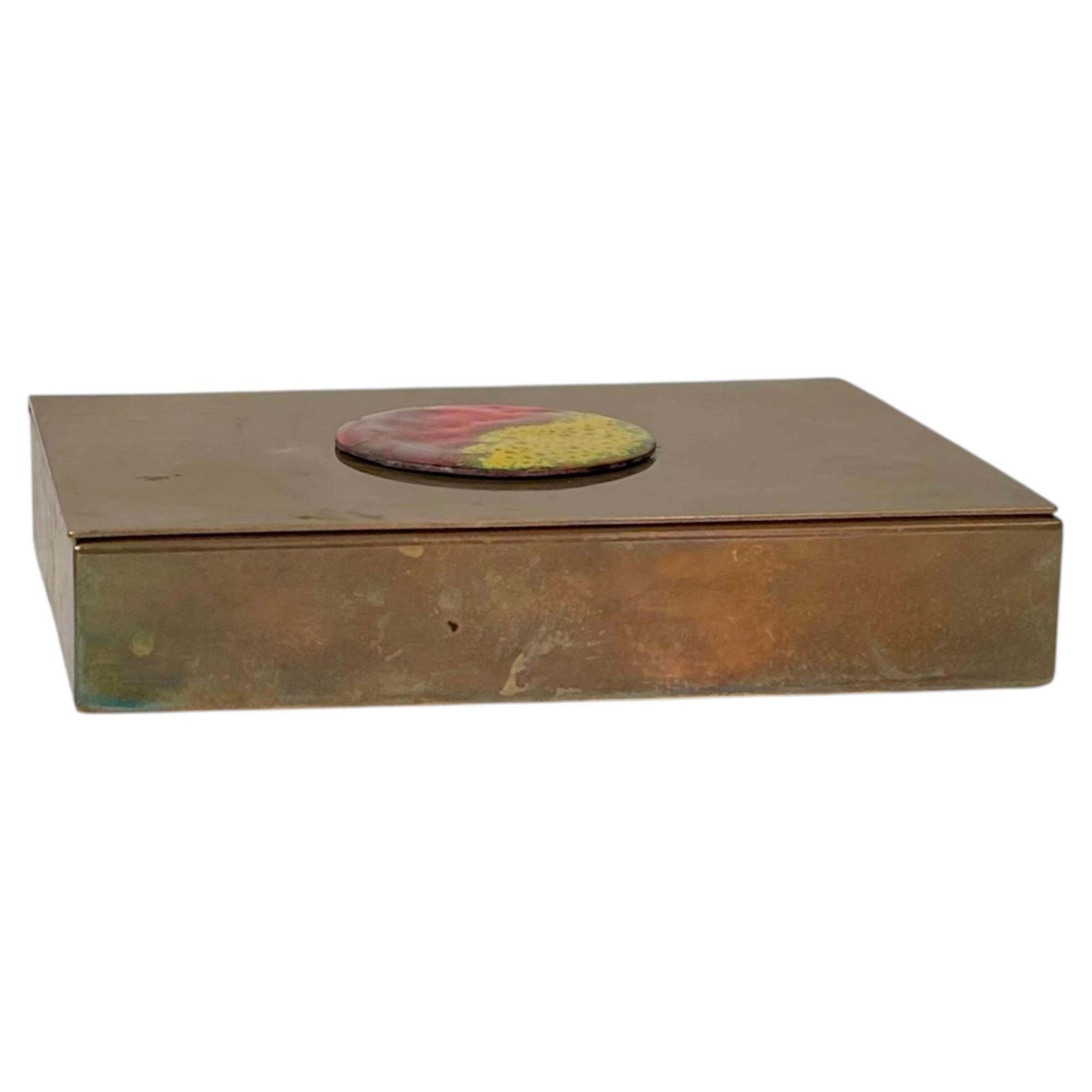 Boîte à cigares scandinave Art déco patiné en laiton et émail, années 1930