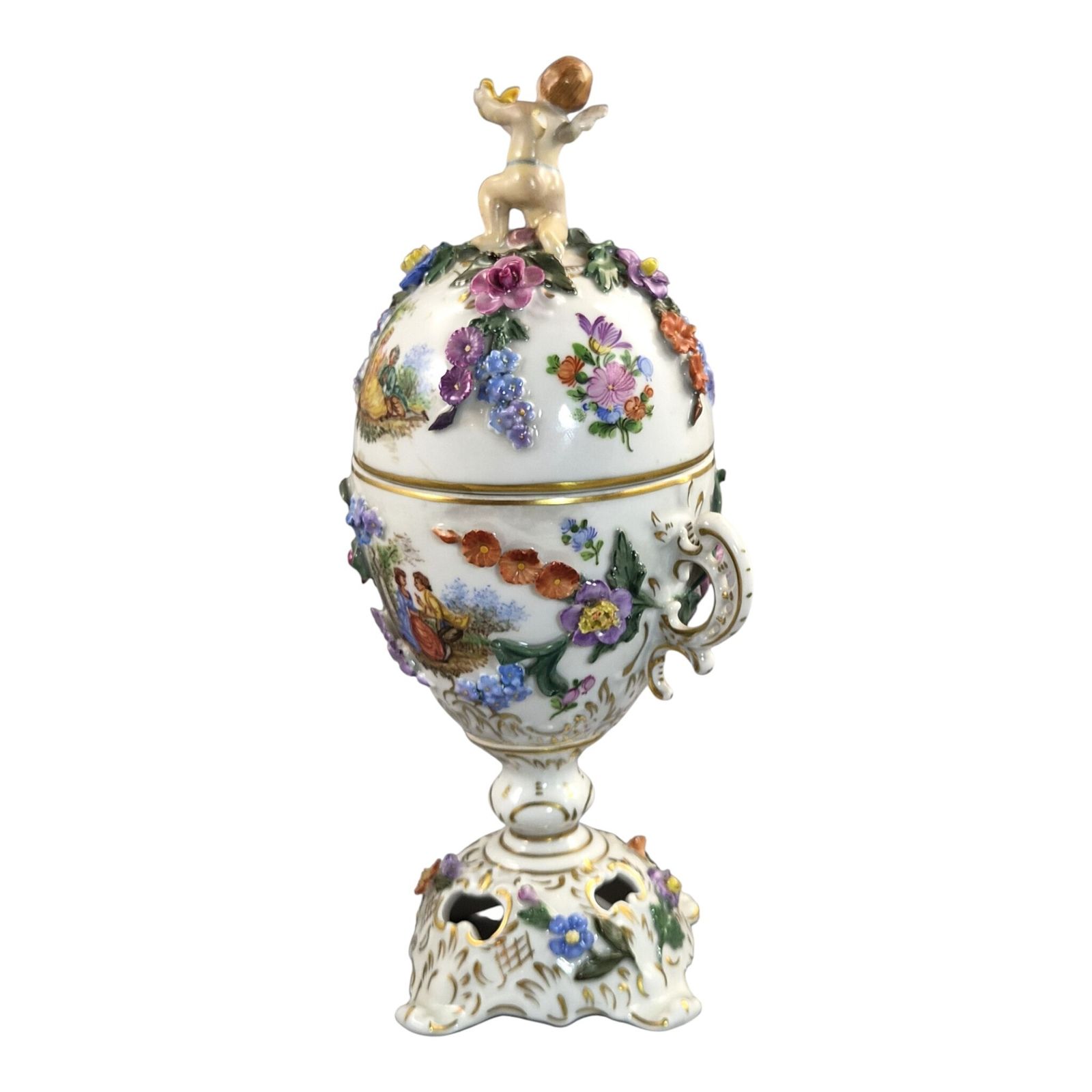 Carl Thieme Dresden Porselein Potpourri Urn met Putto Bekroning, ca. 1901 photo vinterior