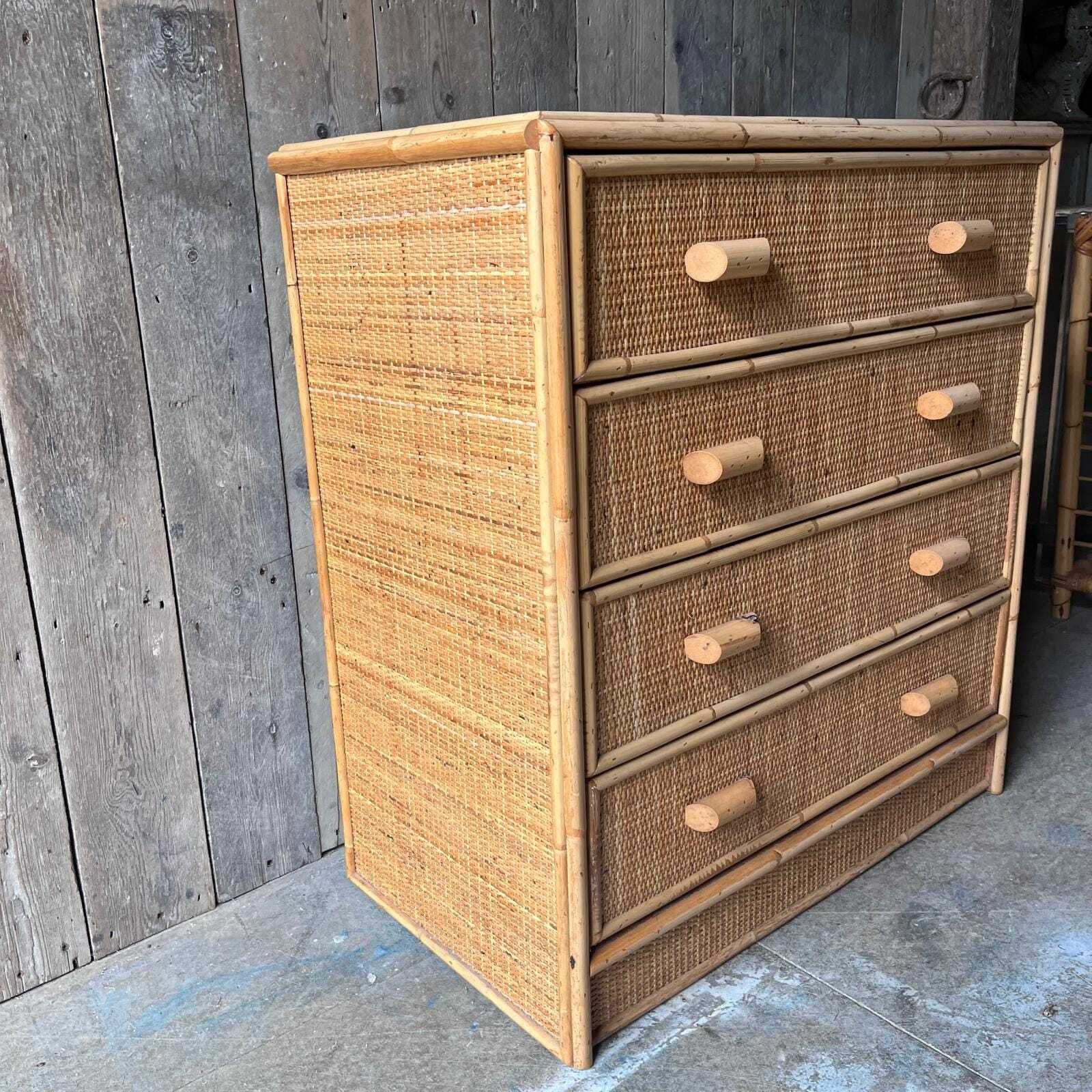 Vintage Bamboo And Cane 4 Drawer Chest Of Drawers photo furniture