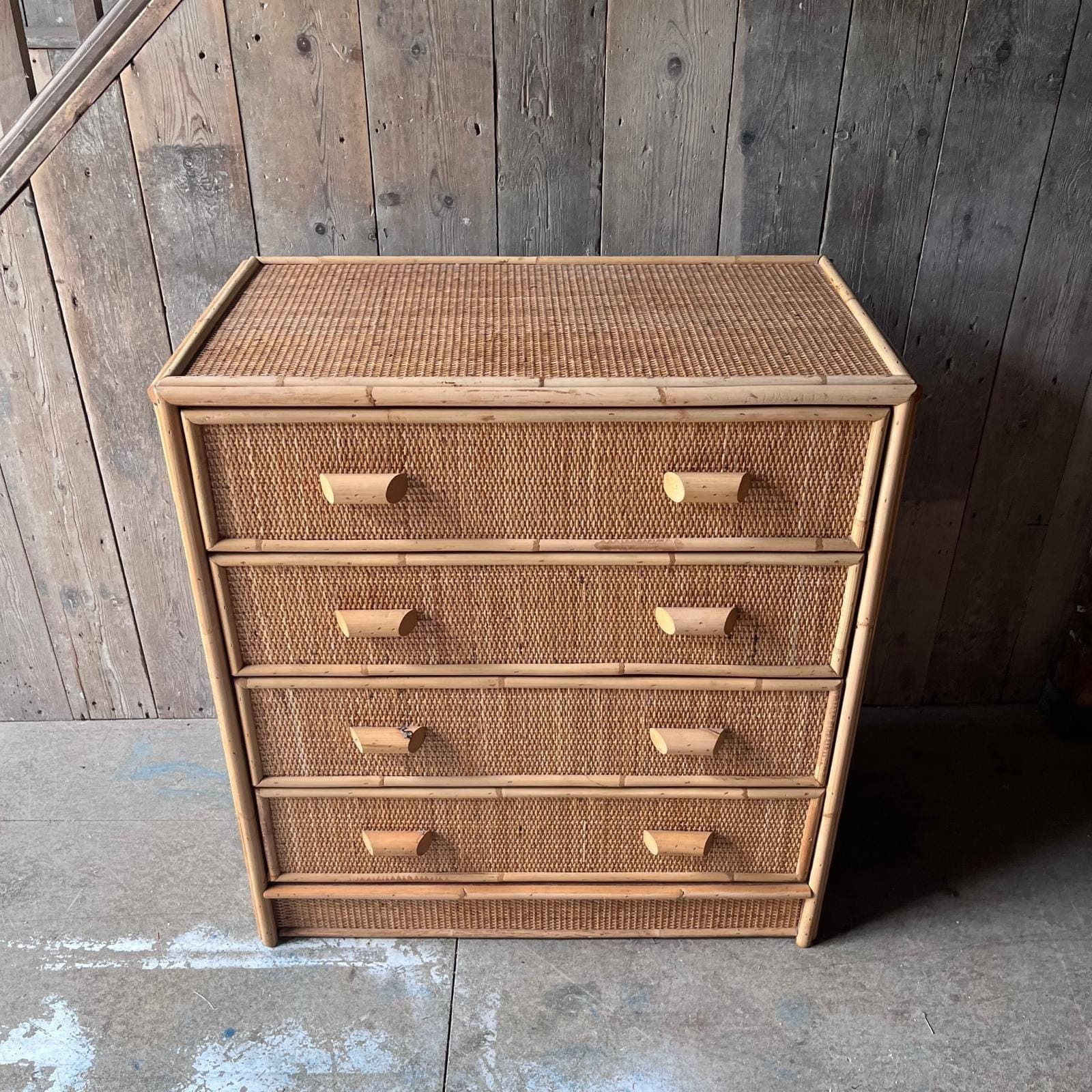 Vintage Bamboo And Cane 4 Drawer Chest Of Drawers photo Furniture