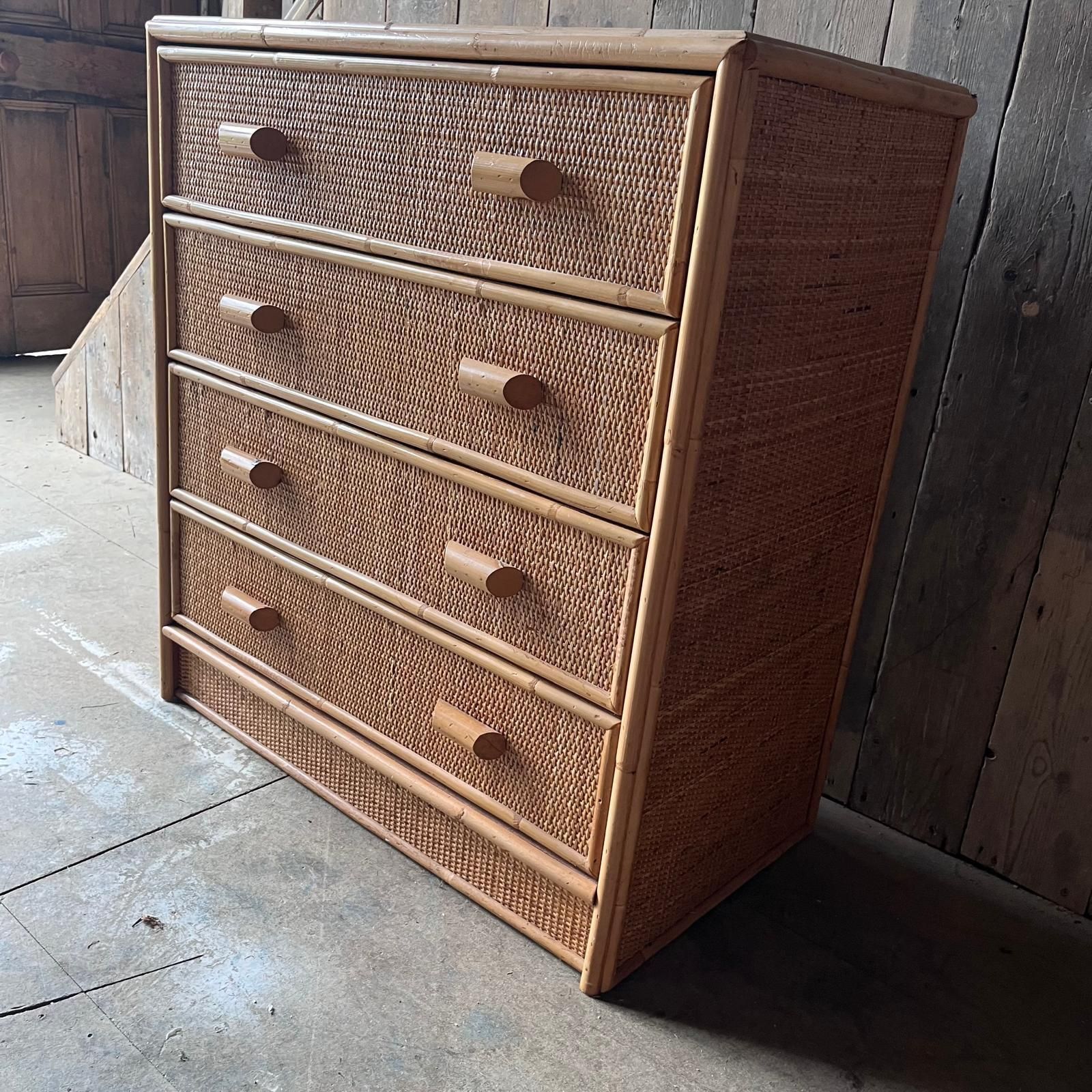 Vintage Bamboo And Cane 4 Drawer Chest Of Drawers photo vintage
