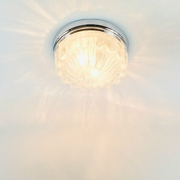 Large Mid Century Flower Shaped Glass & Chrome Ceiling Light From Limburg, Germany, 1970s photo for sale