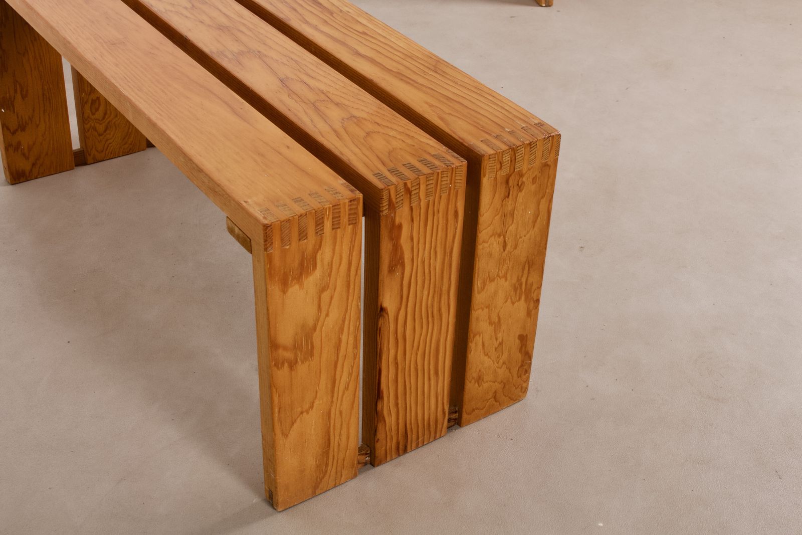 Pair Of French Mid Century Modern Slatted Pine Wood Benches, 1960s photo Furniture