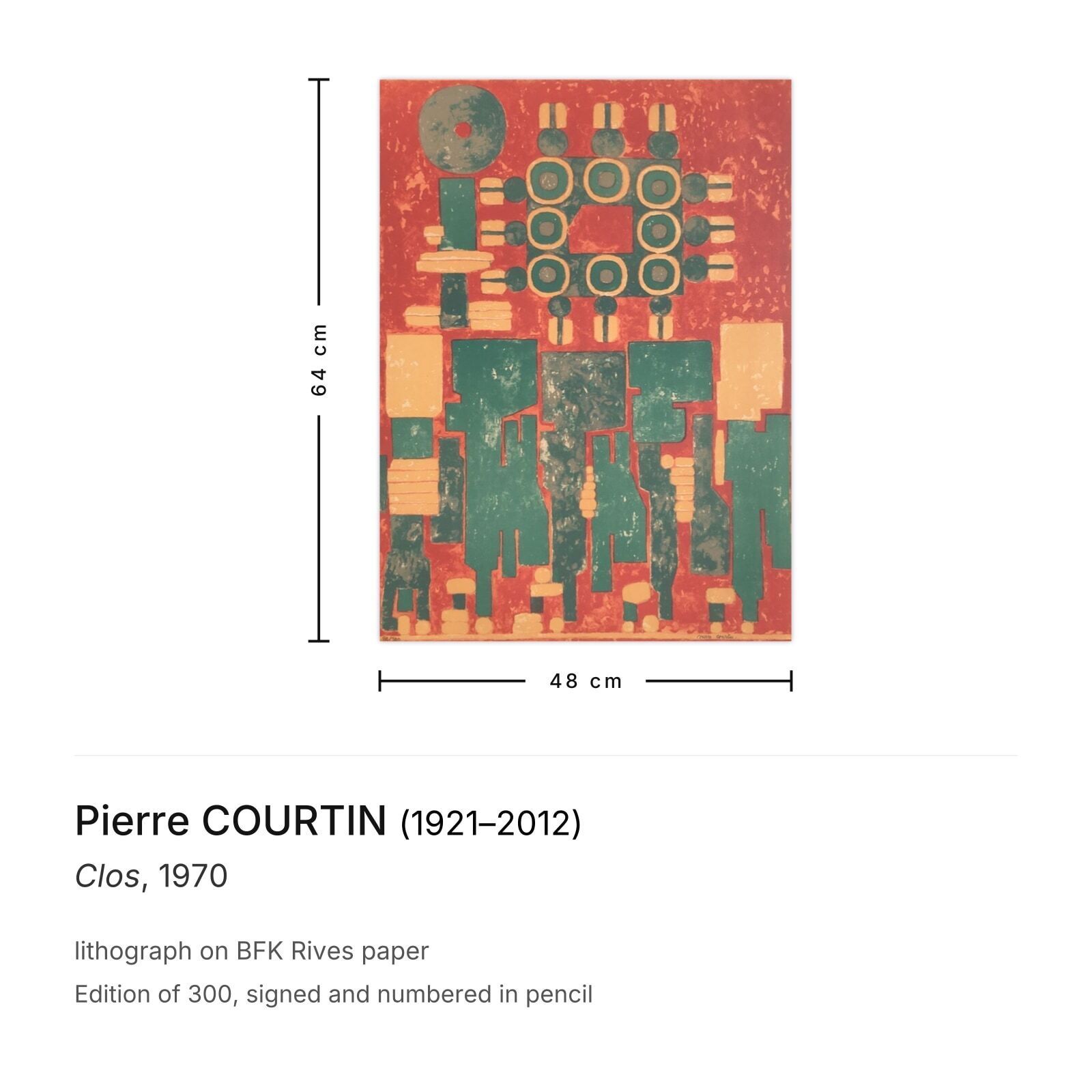Pierre Courtin gesigneerde lithografie Clos 1970 photo furniture