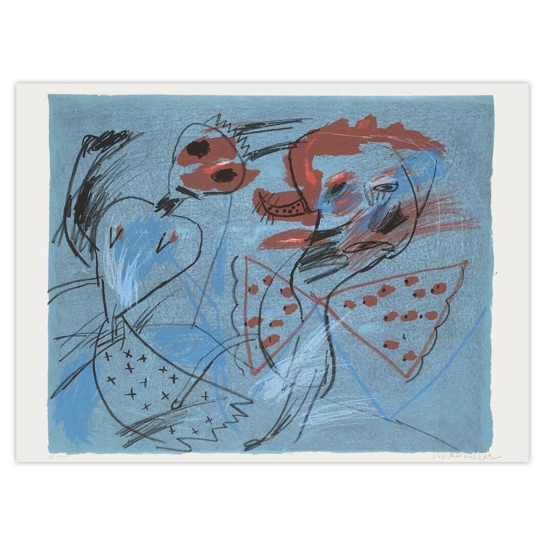 Jacques Flechemuller Gesigneerde Lithografie Blue Face 1970