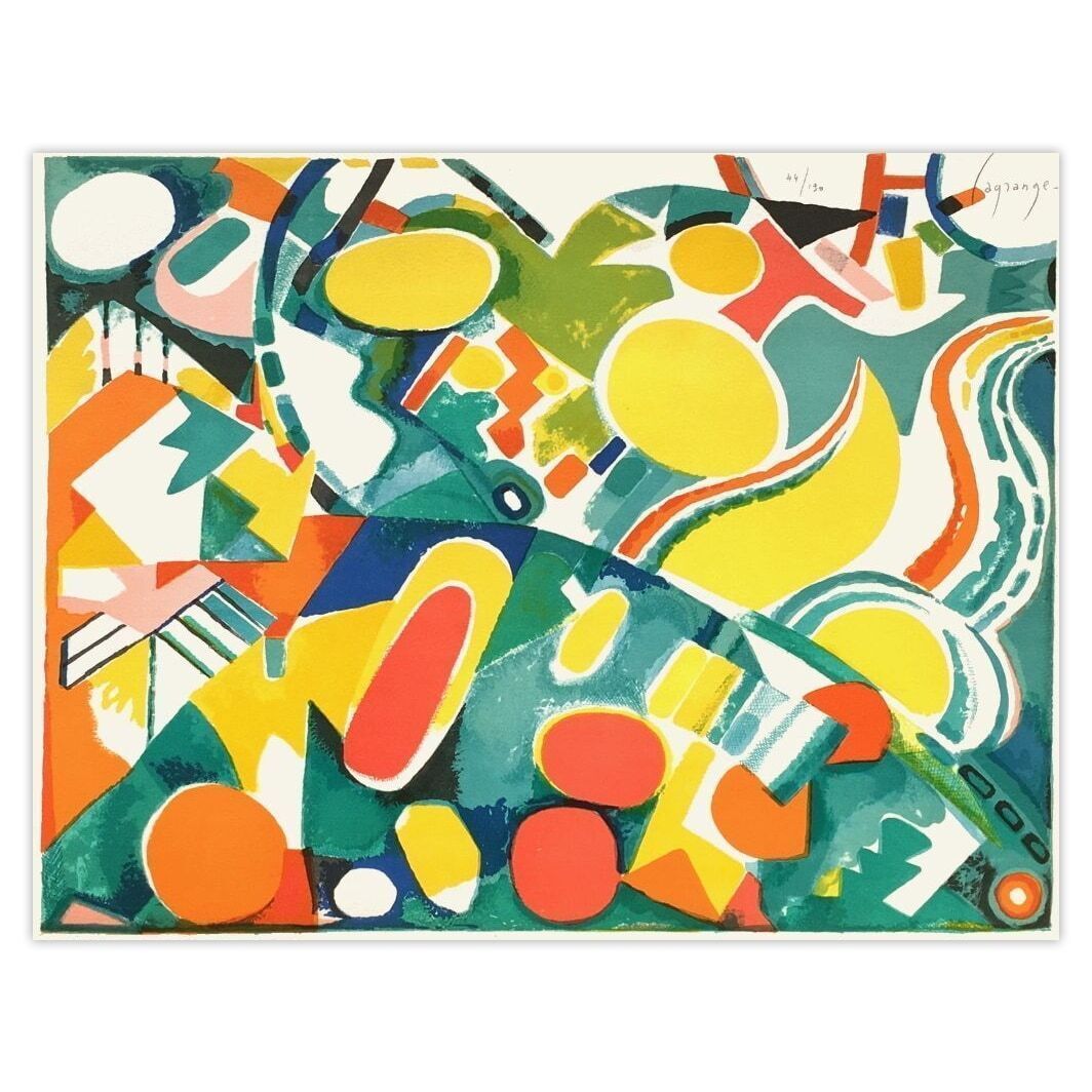 Jacques Lagrange Gesigneerde Lithografie Paysage Abstrait 1974