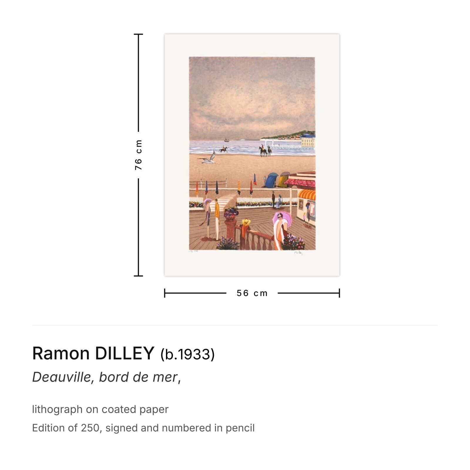 Ramon Dilley Gesigneerde Lithografie Deauville, Bord De Mer photo furniture