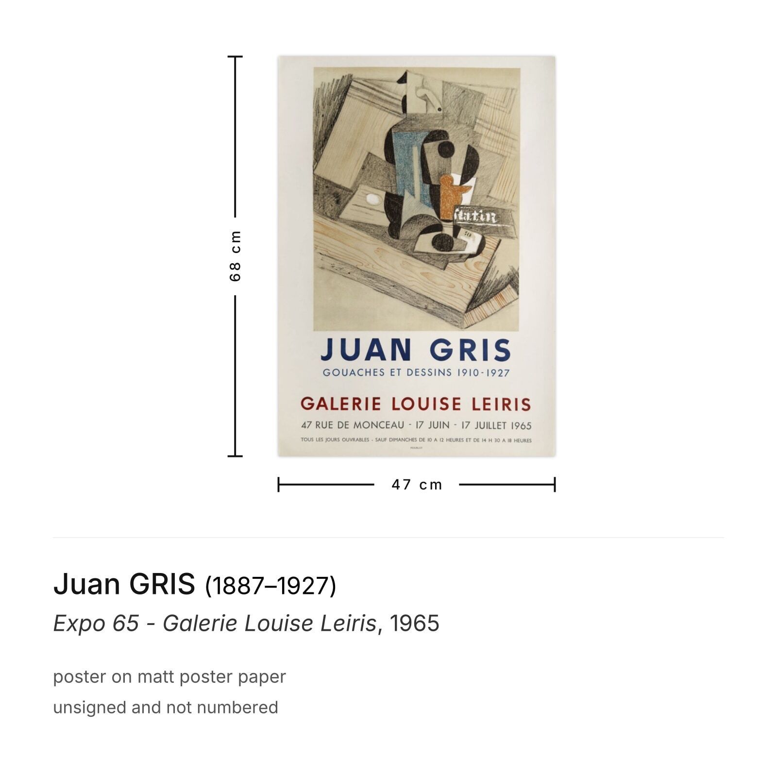 Juan Gris Poster Expo 65   Galerie Louise Leiris photo furniture