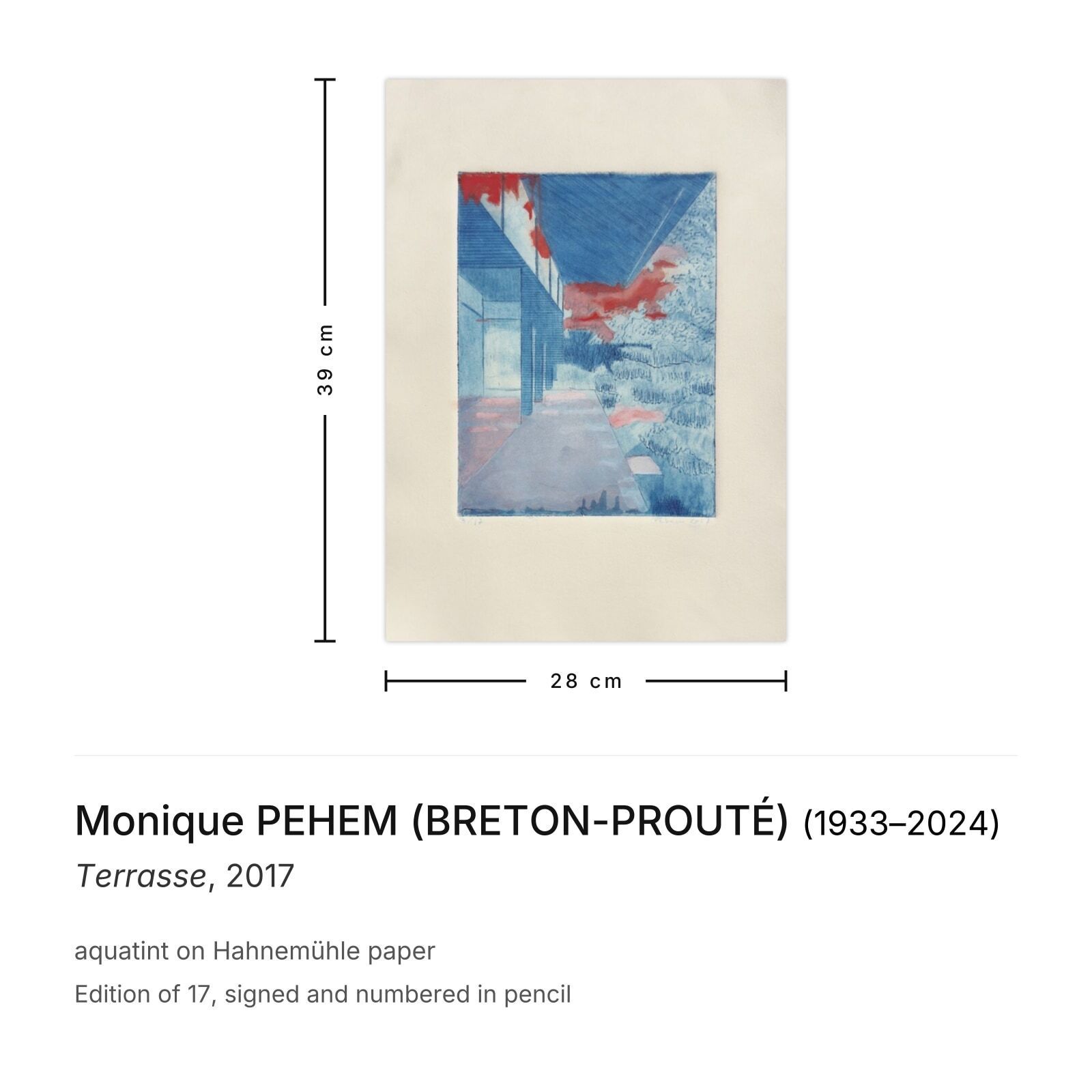 Monique Pehem (Breton Prouté) Signed Aquatint Terrasse 2017 photo furniture