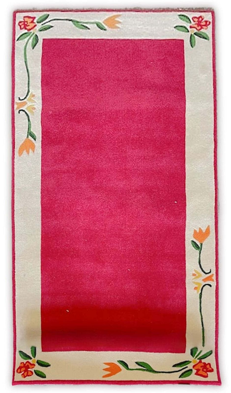 Tisca "Blütenbordüre" handgetuft wollen vloerkleed, jaren 1980, Frankrijk