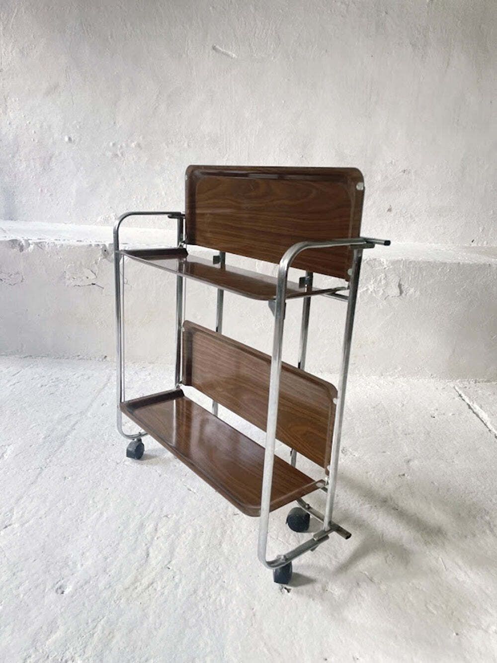 Midcentury Chrome Folding Serving Trolley, 1950s Germany photo buy