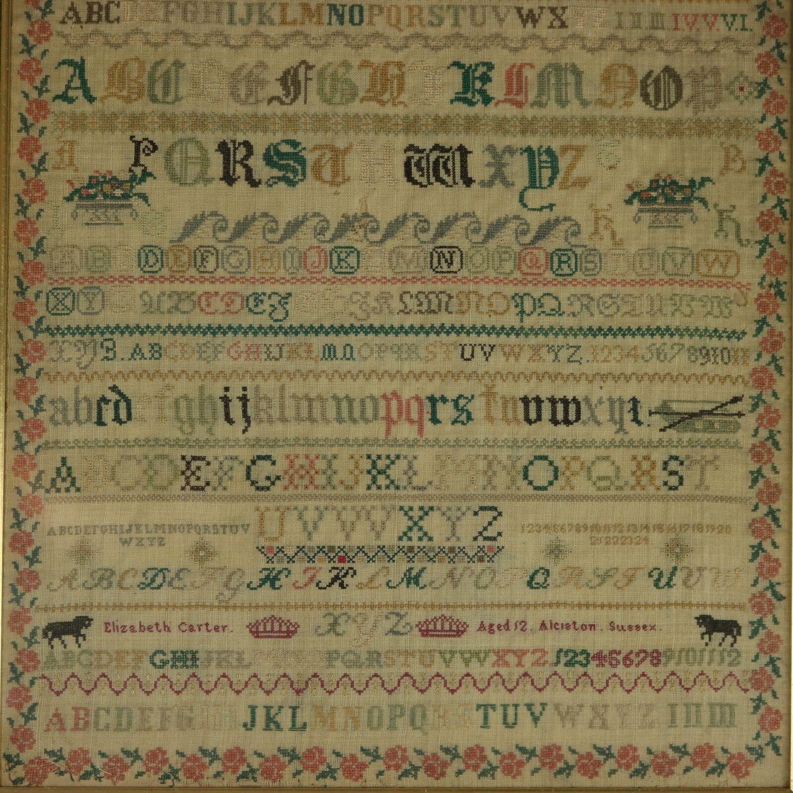 Antique Sampler, C.1850, By Elizabeth Carter, Sussex photo for sale